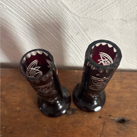 Vintage Antique Bohemian Czech-style Ruby Red Cut Vase - Picture 2 of 5